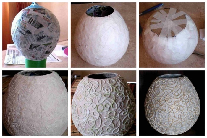Круглая ваза в технике папье-маше
